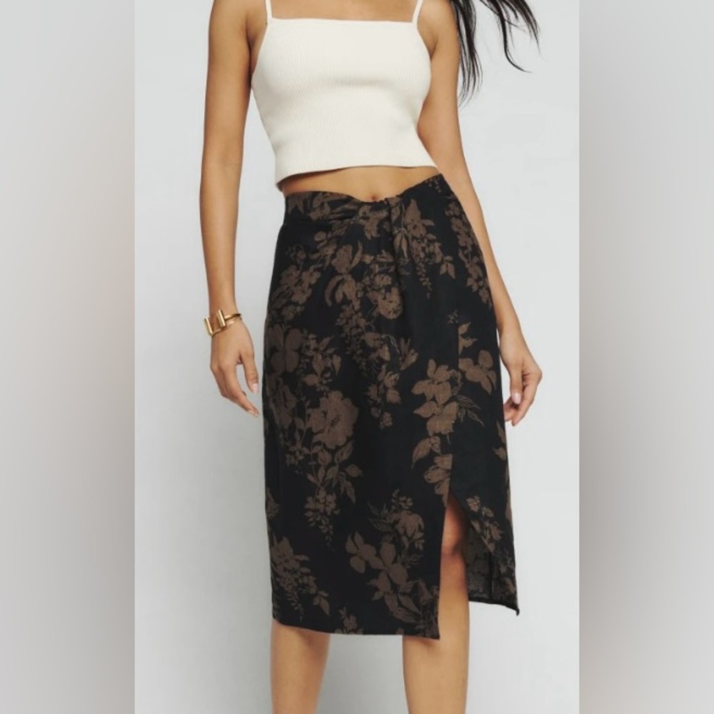 Reformation Hazel Linen Skirt - Night Garden